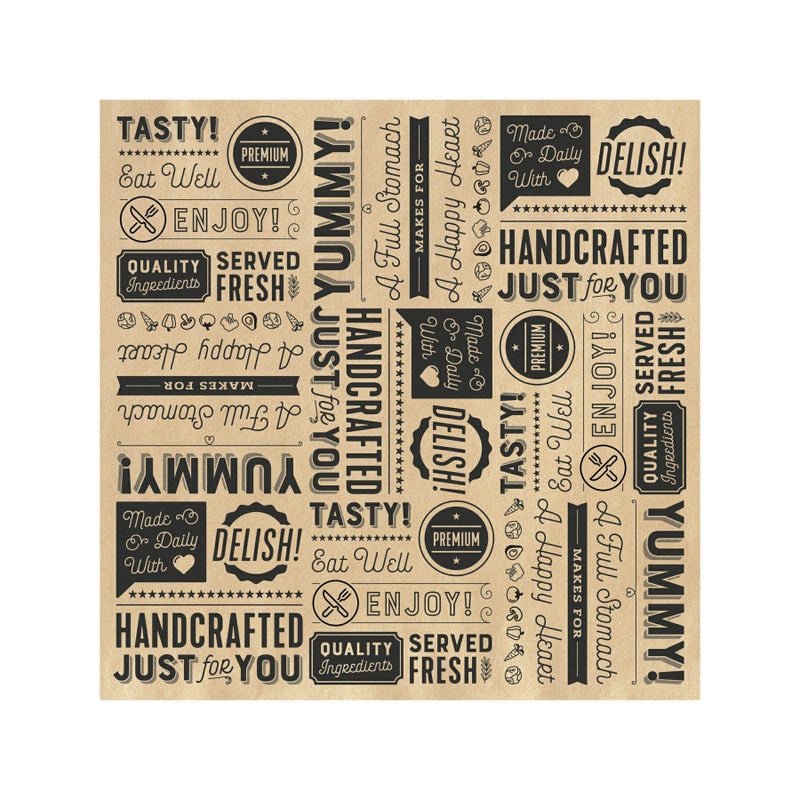 Get G.E.T. P-GT-1212-BR 12" x 12" Brown Food Word Text Grease-Resistant Food-Safe Wrap Paper, Deli Wrap, Clipper Mill (1000 Pieces) - Image 1